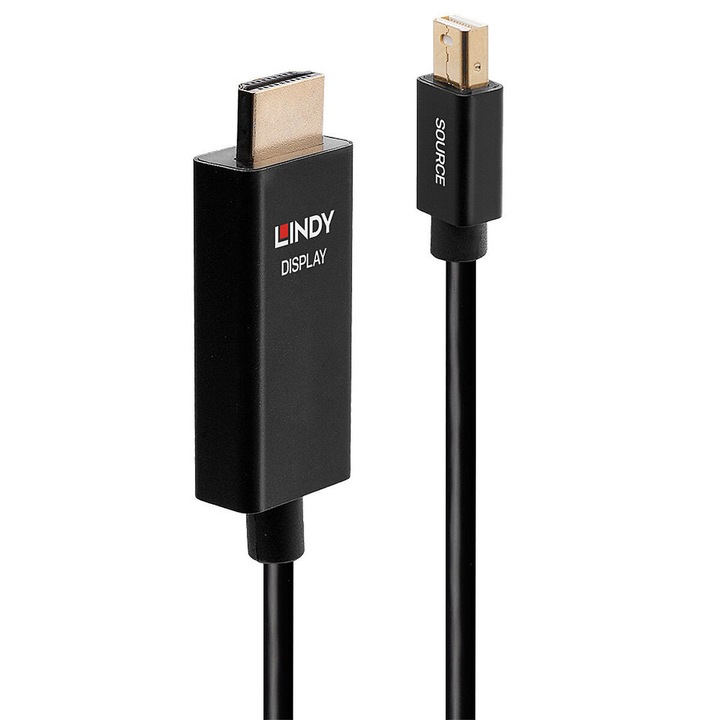 Мини адаптер, Lindy, DisplayPort към HDMI, 50 см, черен, 2160p