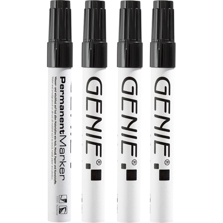 Комплект от 4 перманентни маркера, Genie, черно/бяло