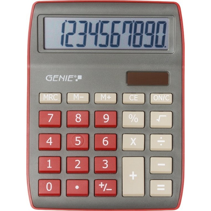 Calculator stiintific, Genie, 10 cifre, Rosu/Gri