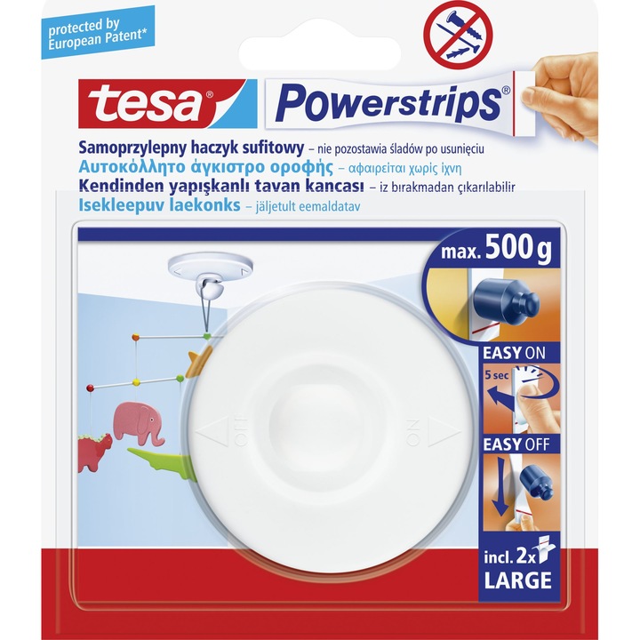 Кука за таван, Tesa, Самозалепваща се, Бяла