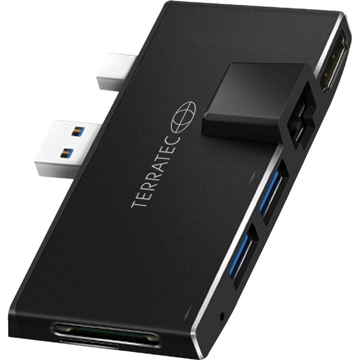 Terratec Hub, Connect Pro2, 2x USB 3.0, HDMI 4K, Ethernet, fekete