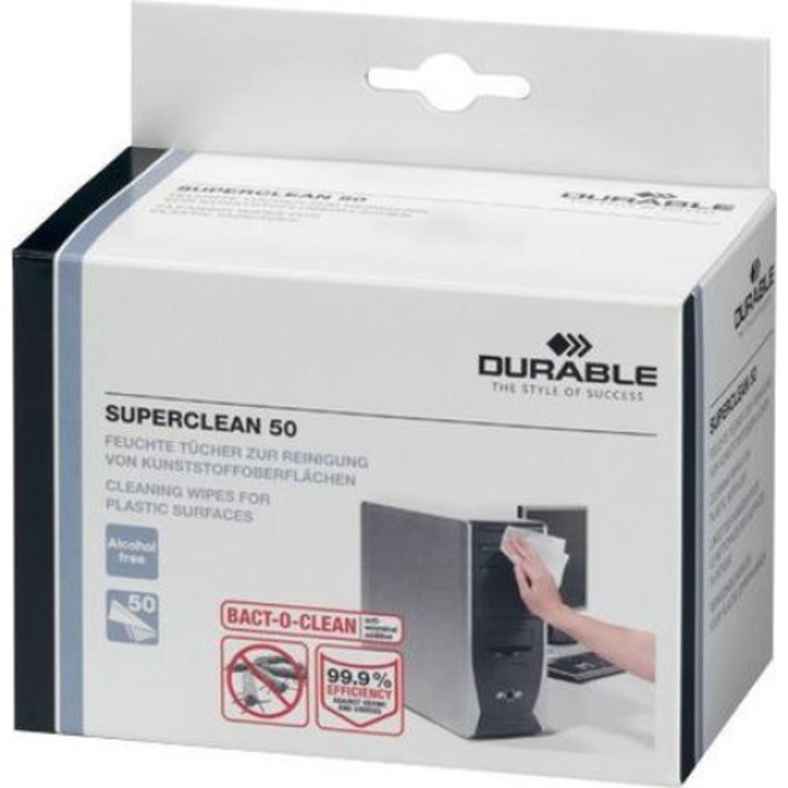 Set 50 servetele pentru suprafete de plastic, Durable, Alb