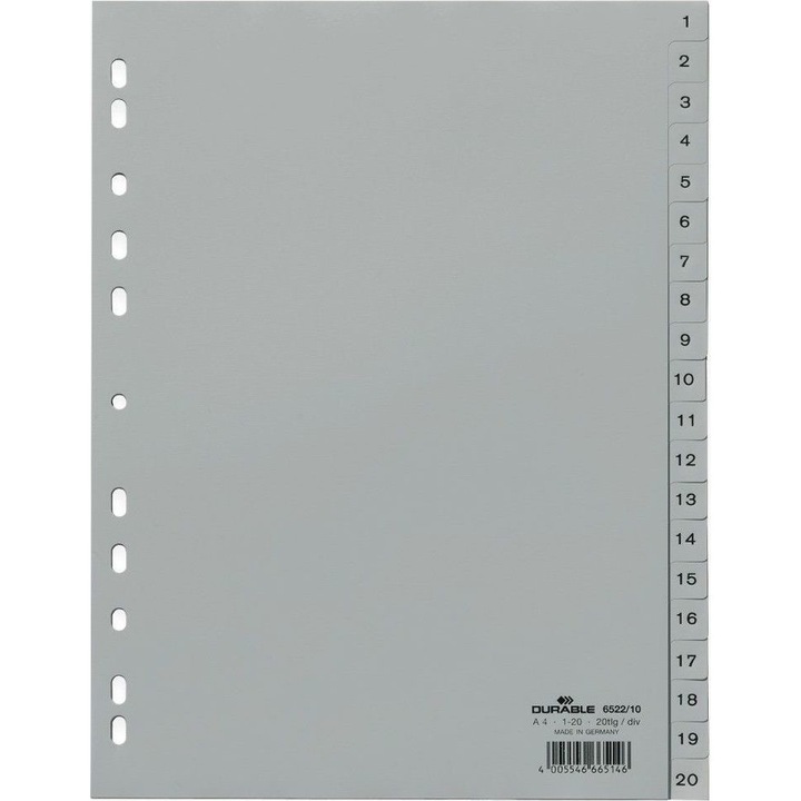 Index plastic A4 1-20, Durabil