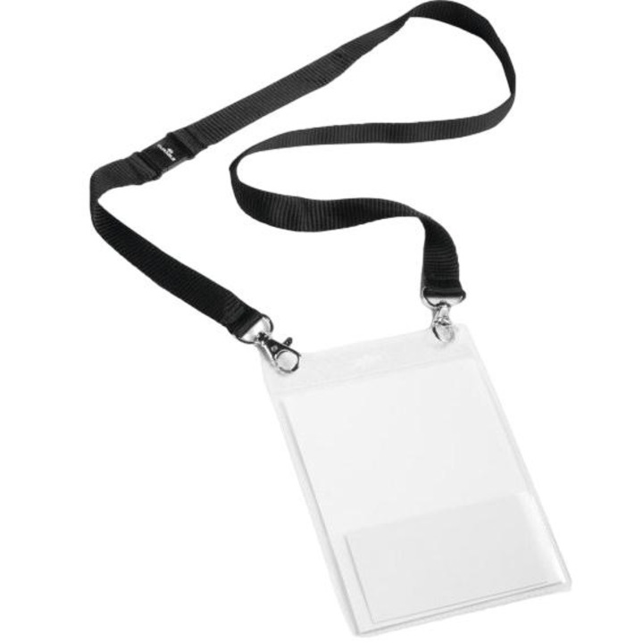 Set 10 ecusoane cu snururi, Durable, A6, 88 cm, Transparent/Negru