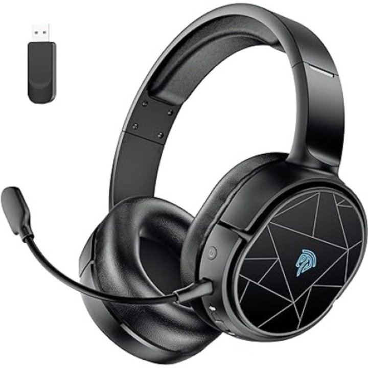 Casti pentru jocuri fara fir EasySMX V10 2, 4 GHz, casti pentru urechi stereo, negru