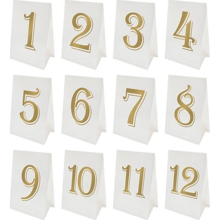 Комплект 12 номера за маса, Godan, Хартия, Бяло/Златно
