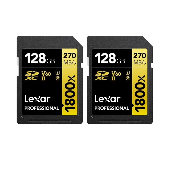 Set 2 Carduri de memorie, Lexar, SDXC, 128GB, Professional, 1800x, UHS-II U3, Multicolor