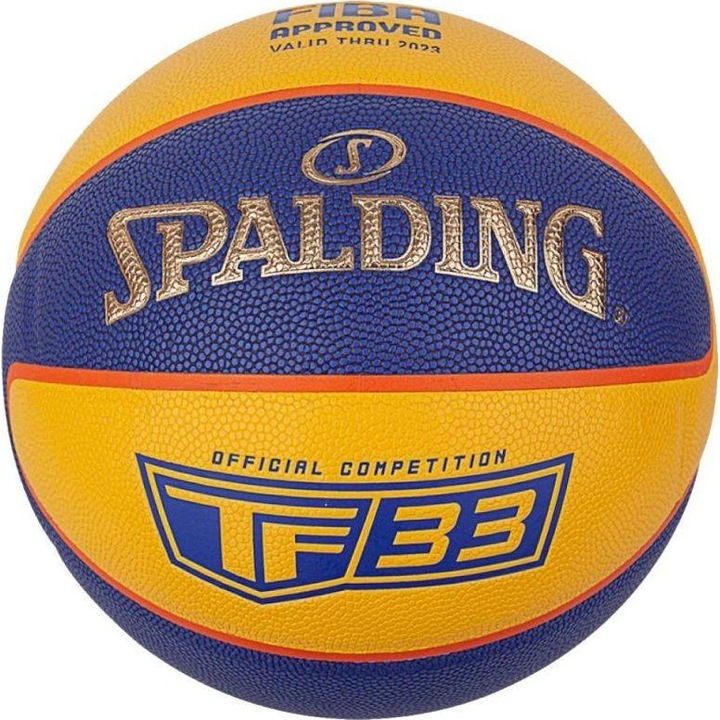 Minge de baschet, Spalding, TF-33, dimensiune 6, pentru antrenament si competitii, albastru-galben