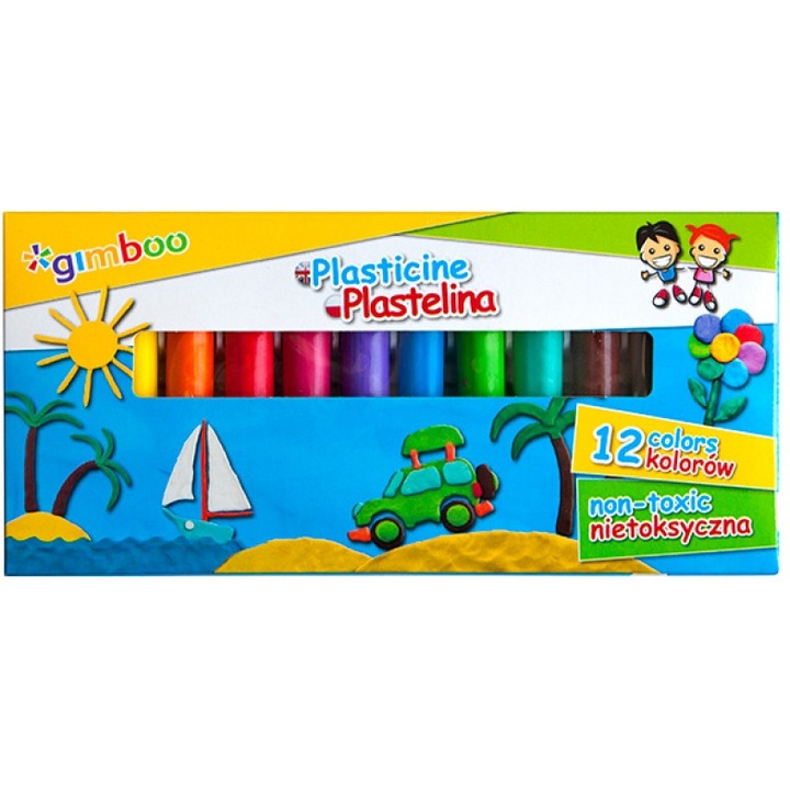 Plastilina, Gimboo, 12 culori, non-toxic, pentru scoala si activitati creative