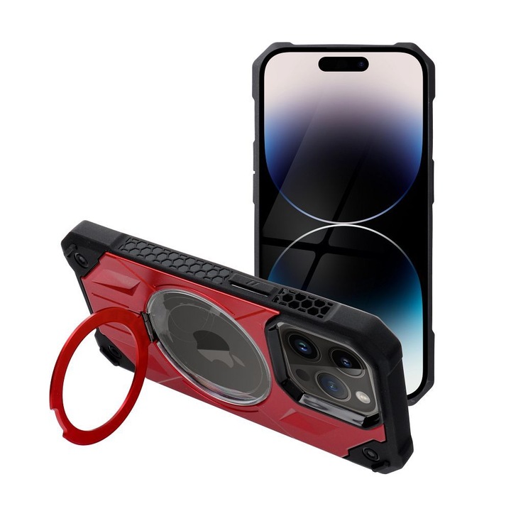 Кейс за iPhone 15 Pro Max, Armor, Polycarbonate/TPU, Black/Red