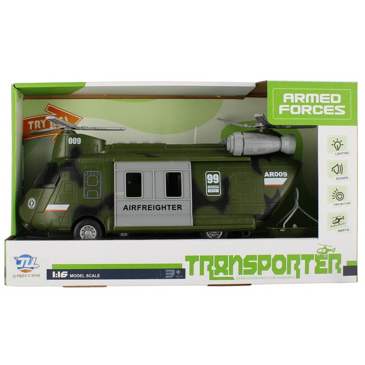 Elicopter cu baterie Mega Creative, Plastic, 28x11x9 cm, Kaki