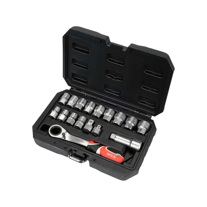 Set 17 capete cheie/maner, Yato, Otel, 1/2"/3/8"