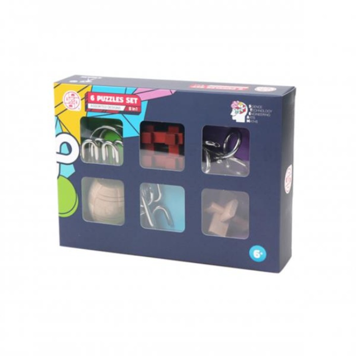 6 db-os puzzle készlet, fehér, többszínű