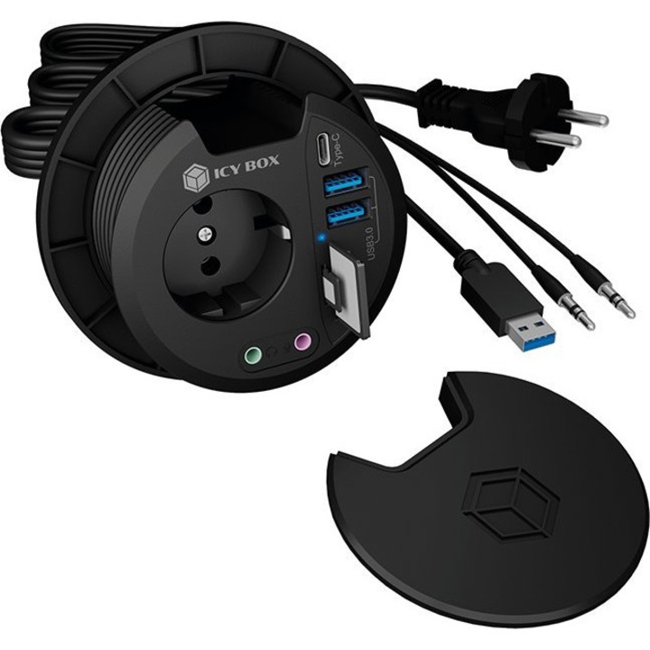 Хъб, ICY BOX, USB 3.2 Gen 1, черен, 230 V