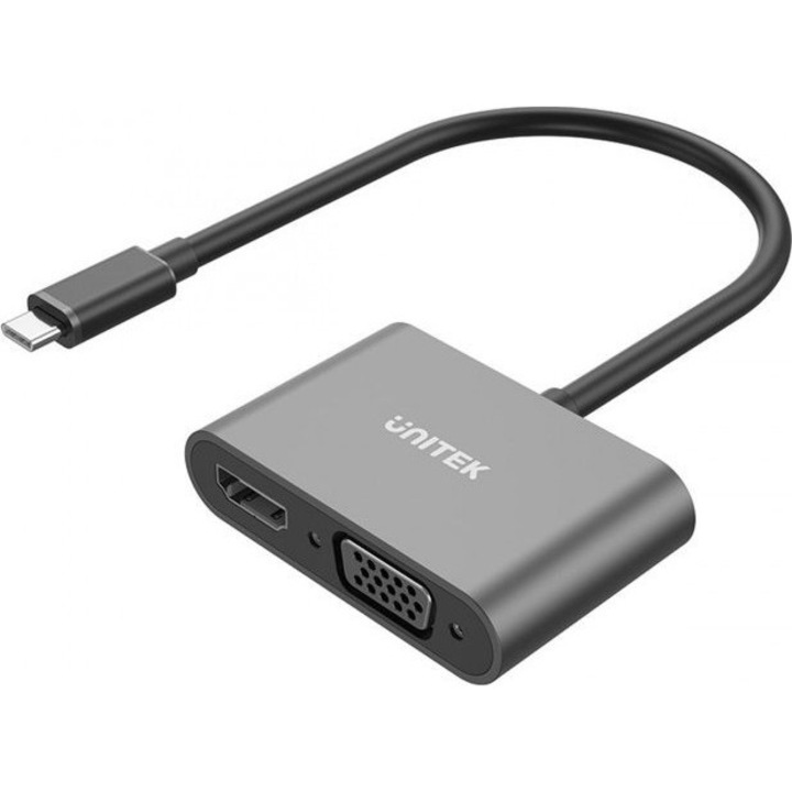 Адаптер, Unitek, USB-C към HDMI, VGA FullHD, 29 x 19.11 x 9.37 mm, черен