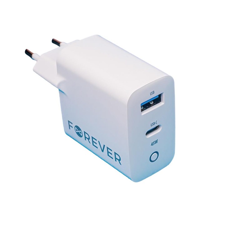 Мрежово зарядно, Telforceone, 1XUSB, 45W, Бяло