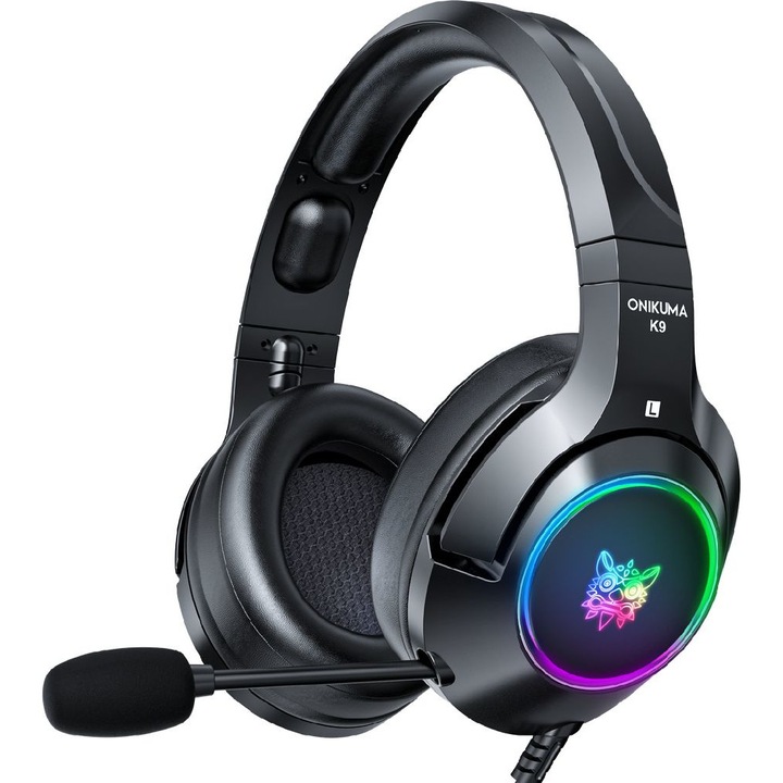 Casti gaming Onikuma, USB, RGB, Negru