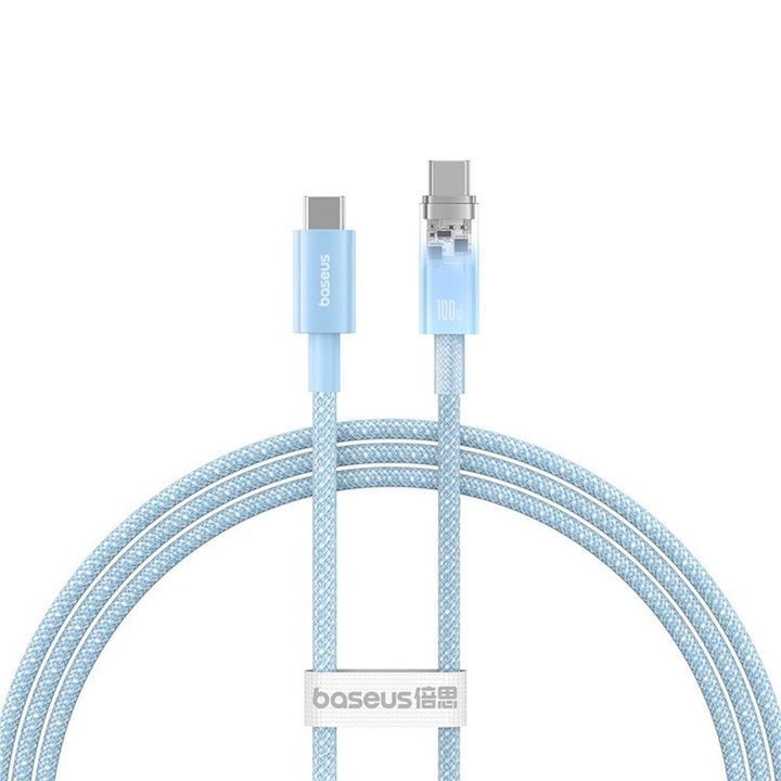 Adatkábel, Baseus, USB-C - USB-C, 1 m, kék