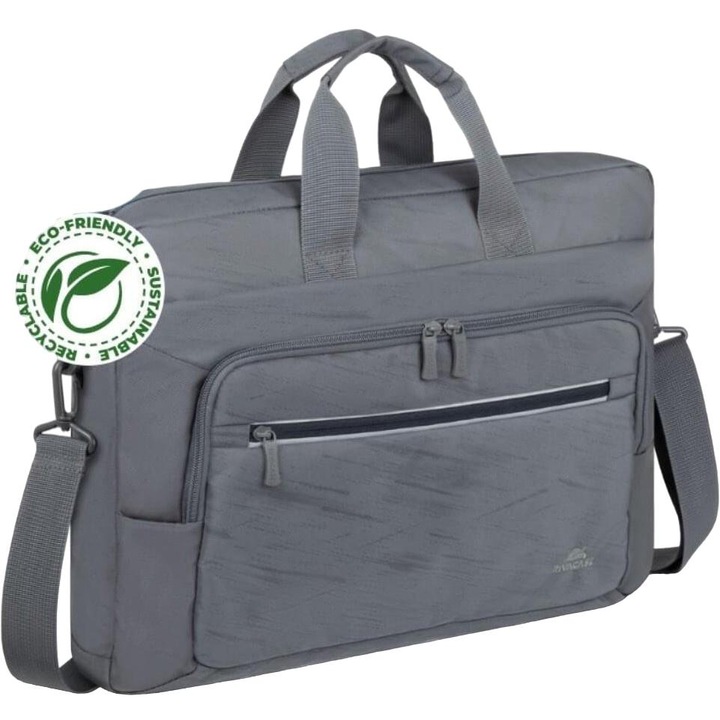 Екологична кожена чанта за лаптоп RivaCase, Сива, 15.6"-16"
