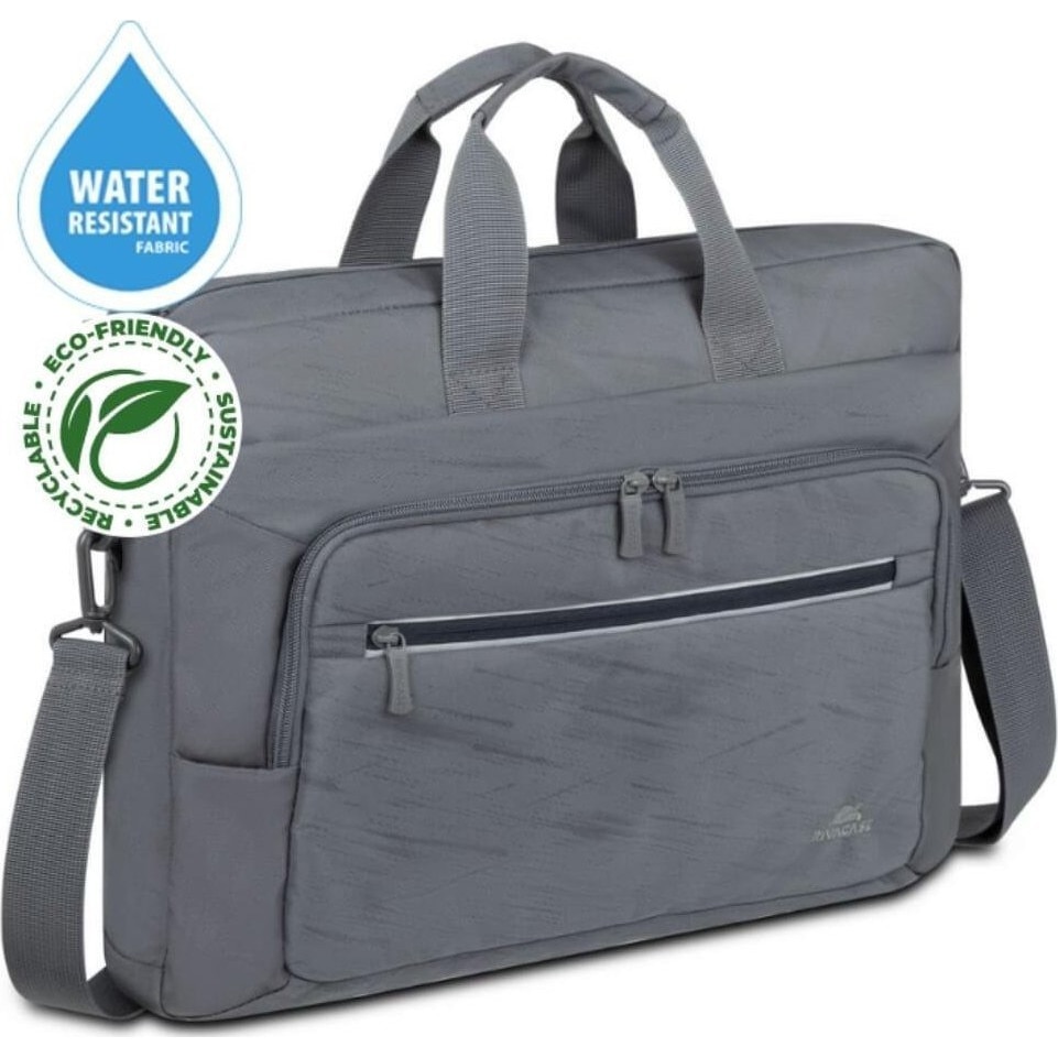 Geanta notebook din piele ecologica RivaCase, Gri, 15,6"-16"
