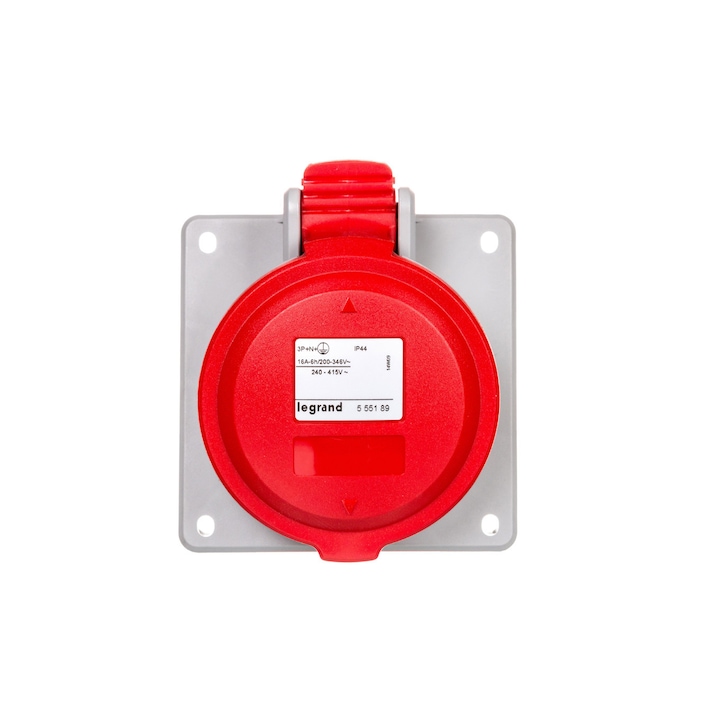 Индустриален контакт Legrand, Пластмаса, 16 A, 400 V, IP44, Червен/Сив