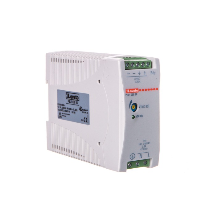 Kapcsoló tápegység, LOVATO Electric, 24VDC, 1,25A, 30W, bemenet 100-240VAC, Fehér
