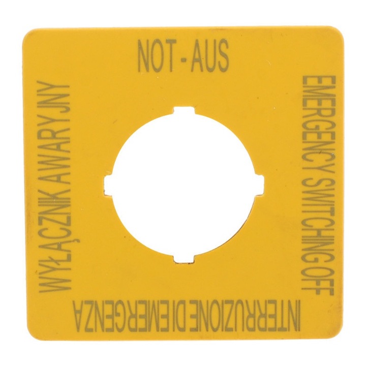Placa de semnalizare pentru butoane de urgenta, Eaton, 50 x 50 mm, Galben