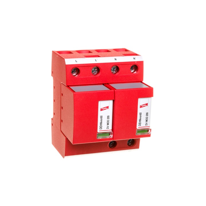 Descarcator modular, Dehn, Tip 1+2, 2P, 255V, 10A, Rosu