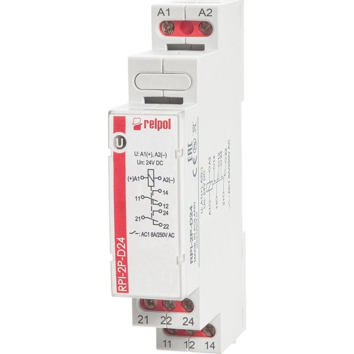 Elektromágneses relé, 2P, 8A, 24V, DC