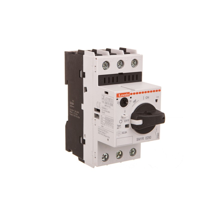 Intrerupator motor, LOVATO Electric, SM1R0250 100kA 400V 3 poli IP20 1,6-2,5A