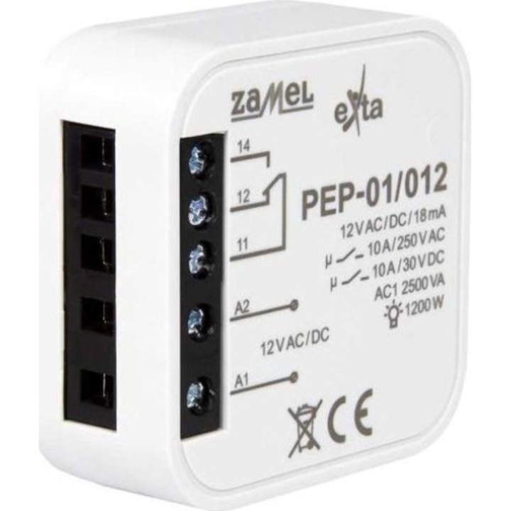 Elektromágneses relé, Zamel, 12 V, Fehér