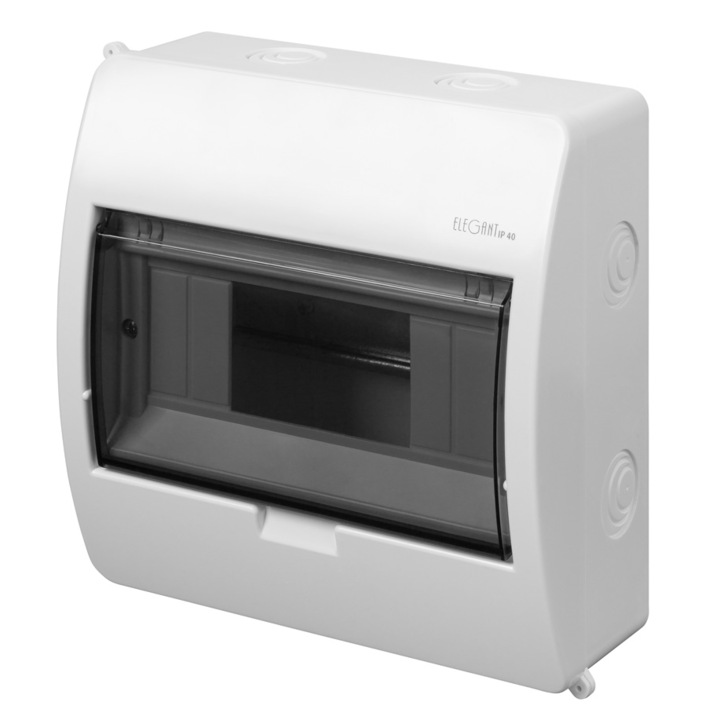 Centrala modulara eleganta 1x8 IP40 N+PE montata la suprafata, Alba