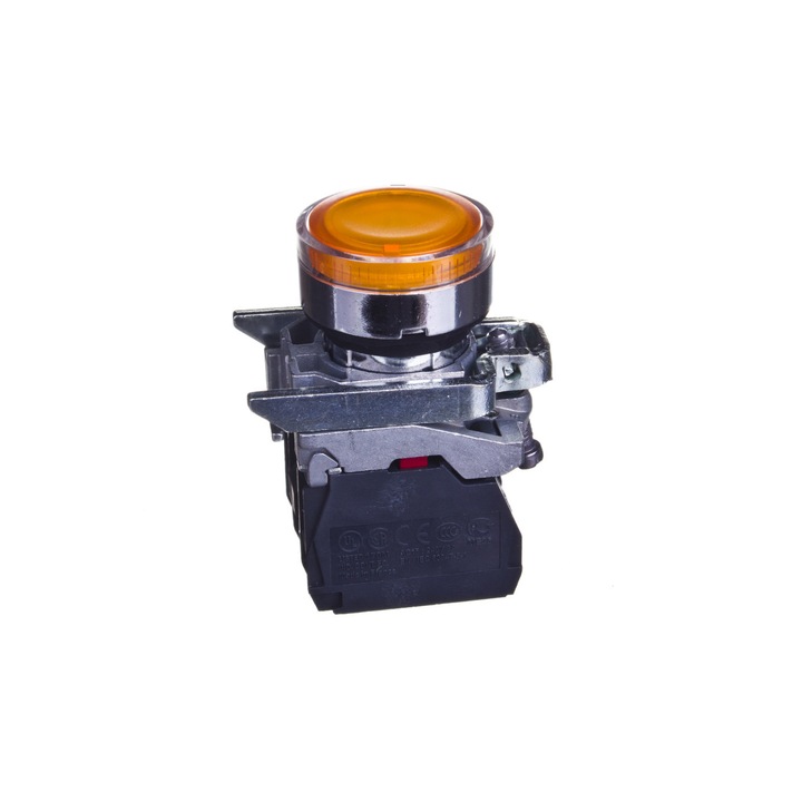 Buton de comanda, Schneider Electric, metal, 22 mm, galben/argintiu