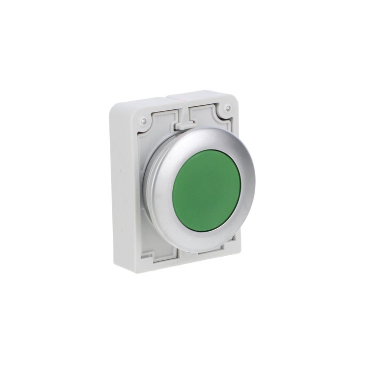 Buton actionare, 30 mm, plat cu revenire cu arc M30C-FD-G, verde
