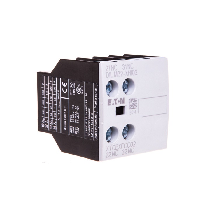 Contact auxiliar 2R Eaton DILM32-XHI02, montaj 1/4 fata, 6A, 230V