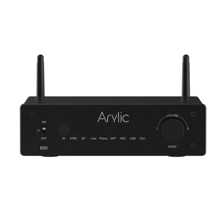 Amplificator audio cu intrari multiple, Arylic B50, cu receptor si transmitator Bluetooth, 185x155x50mm, Negru