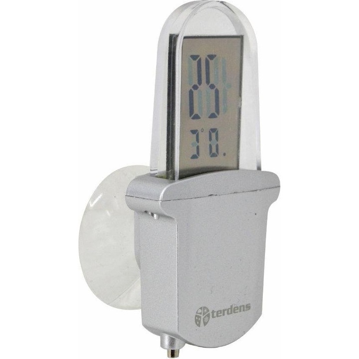 Elektronikus hőmérő tapadókoronggal az ablakhoz, Terdens, LCD képernyő, Ezüst
