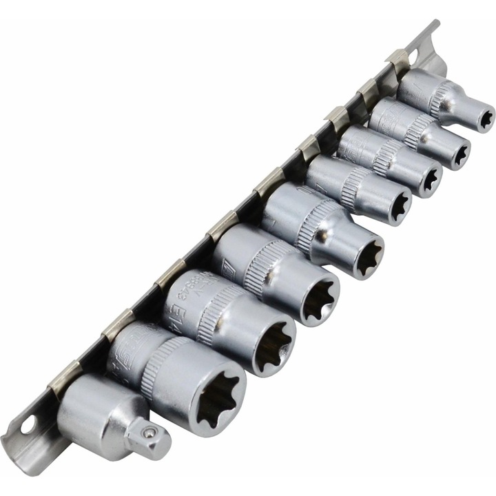 Set chei Torx 1/4" 3/8" AwTools E5-E16, 9 piese, metal, 0,255 kg