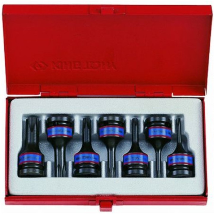 Set 7 chei tubulare de impact, King Tony, Otel, 1/2", T25-T60, 60 mm, Albastru/Negru