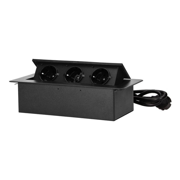 Гнездо за вграждане, Orno, 1,5 м, 3x2P+Z (Schuko), Черен