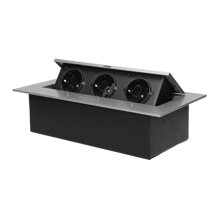 Контакт за вграждане, Orno, 3x2P+Z (Schuko), Silver