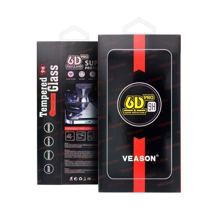 iPhone 13 / 16e kompatibilis üvegfólia, előlapi, edzett, hajlított, fekete kerettel, betekintés védelemmel, Veason 6D Pro