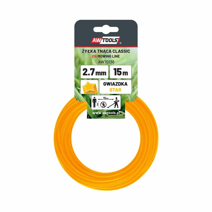 Fűvágó damil, AwTools, Nylon, 2,4mm x 15m