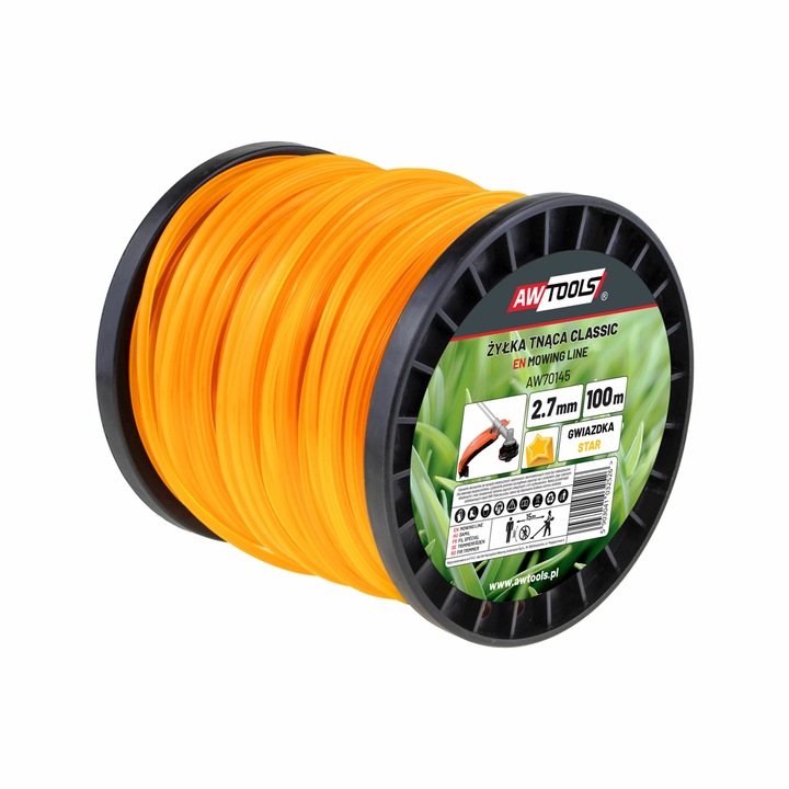Fűkasza damil, AwTools, 2,7 mm, 100 m, Sárga