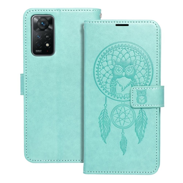 Xiaomi Redmi Note 11 Pro 4G / 5G (Globál) / Note 12 Pro 4G kompatibilis könyvtok, bankkártyatartós, mágneszáras, álomfogó mintás, zöld, Forcell Mezzo