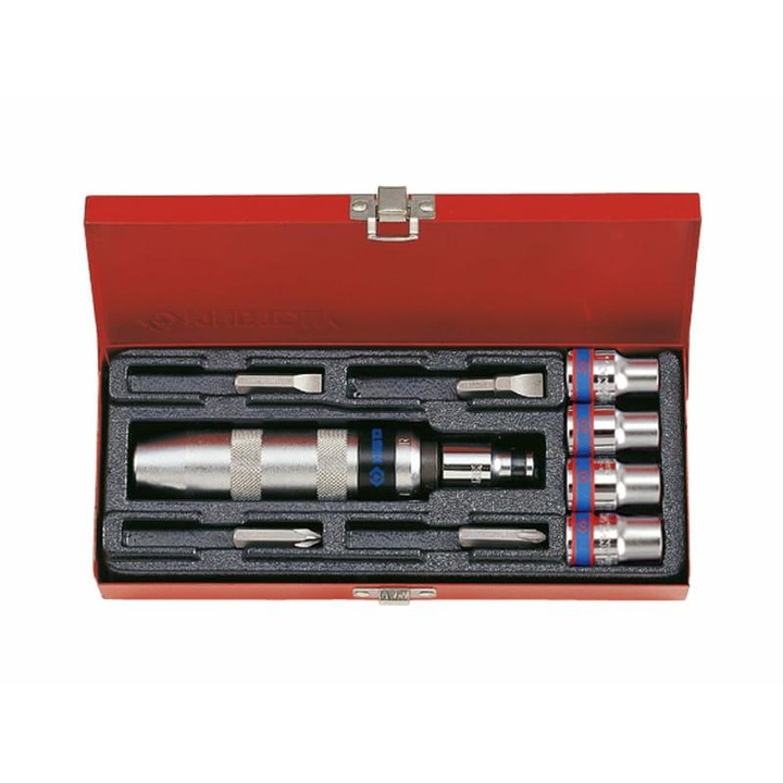 Ударна отвертка и 8 бита, King Tony, 1/2", права/кръста, 8-14 мм, многоцветна