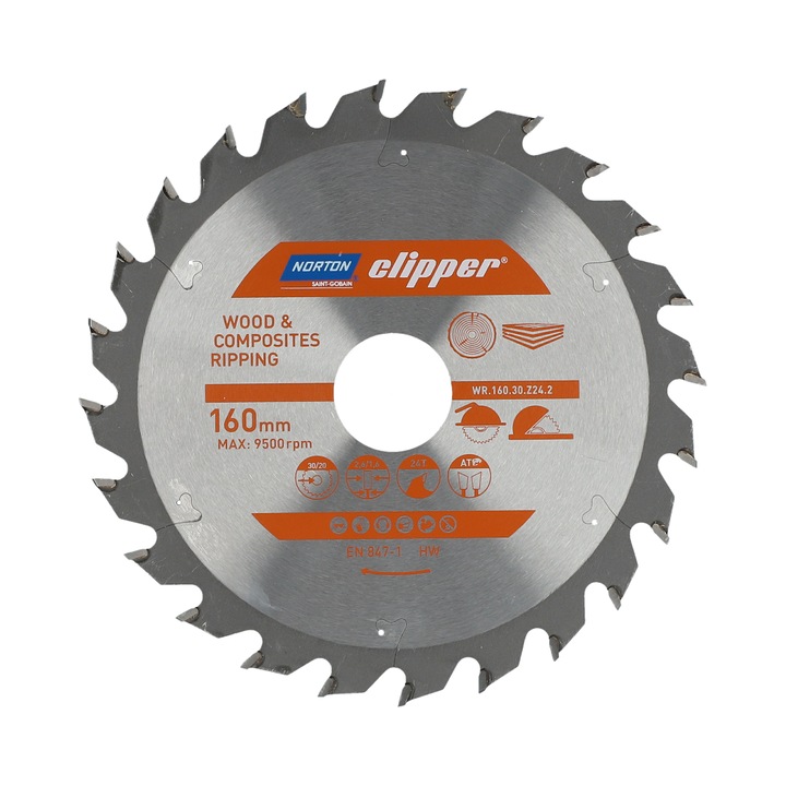 Fierastrau circular, Norton, 160x30mm, pentru lemn si compozit, 2.6/1.6