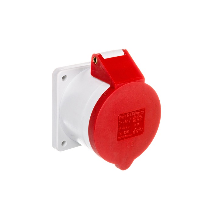 Priza panou dreapta, Bals, Poliamida, 32A, 5p, 400V, 6h, IP44, Alb/Rosu