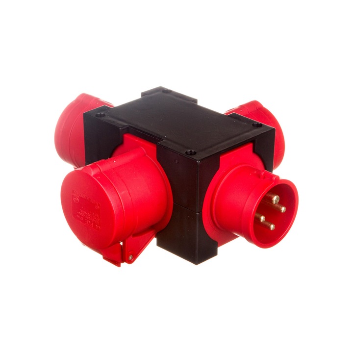 Токоразпределител, PCE, 3 x 16 A, IP44, черен/червен