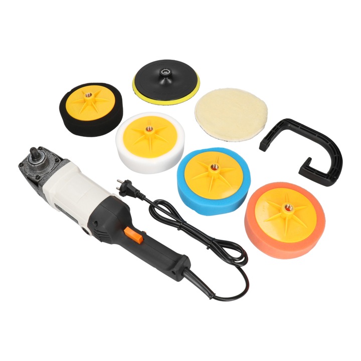 Autó csiszológép/köszörű, Prime3 TCP51, 1600W, Állítható 500-3000 ford./perc, Tárcsakészlet 180 mm, Fekete